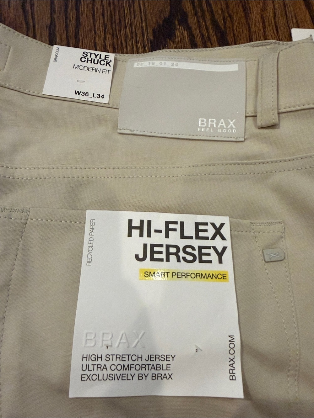 NWT Brax Hi-Flex Jersey Men's Pants in Beige - Picture 2 of 5